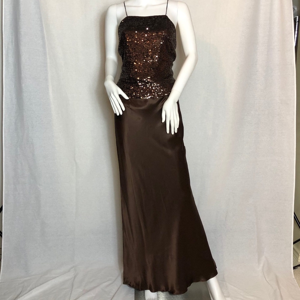 Copper Sequins on Brown Silk Two Piece Gown
